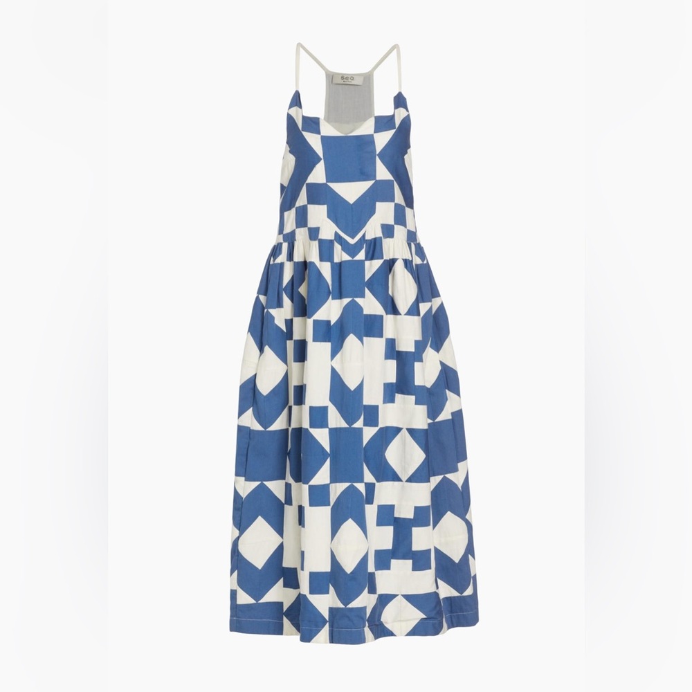 SEA Tanya Geometric Patchwork Midi Dress